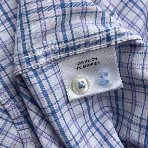 Peter Millar Shirt Men Large Blue Pink Check Plaid Summer Comfort Nylon Stretch - Picture 4 of 11